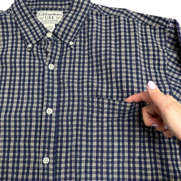 US EXPEDITION BUTTON DOWN SHIRT MENS XL SEERSUCKER 100% COTTON BREATHABLE CASUAL - Picture 4 of 8